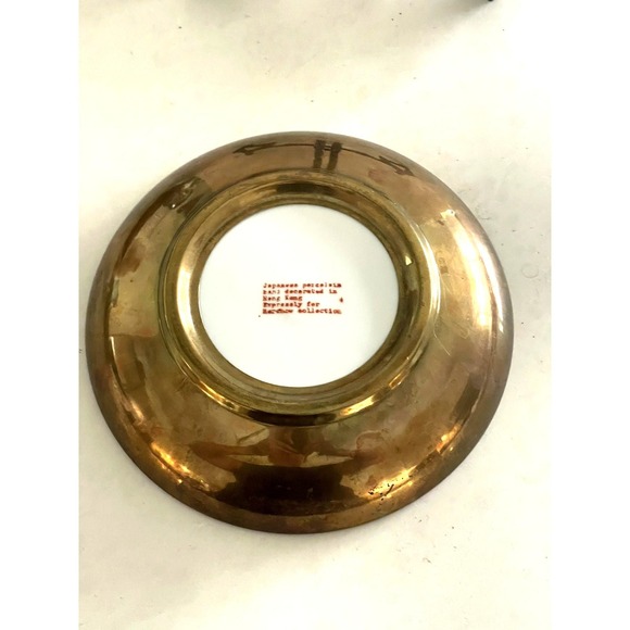 Horchow Collection Japanese Porcelain  Floral Plate Brass Encased -7 1/2" Round - Picture 4 of 5